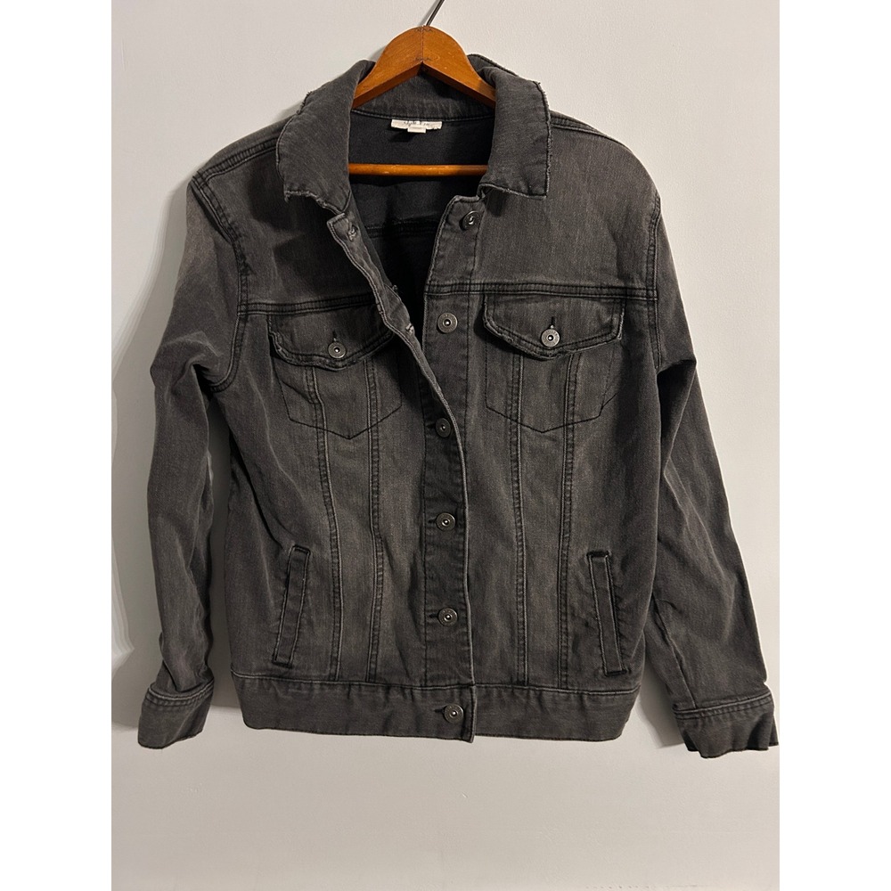Style & Co Womens Faded Black Denim Jacket Size S Stretch Button Front Trucker